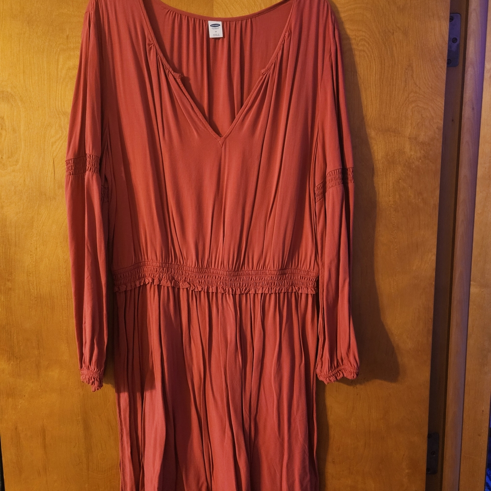 Old Navy Brown and Orange Pleated Ruched Sundress
